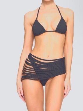 NWT SKIMS RHINESTONE SWIM STRAPPY SKIRT XXS Gunmetal Gray